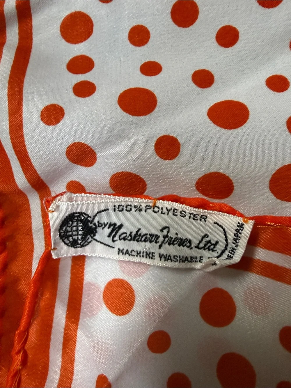 Vintage Nasharr Freres Orange Polka Dot Scarf